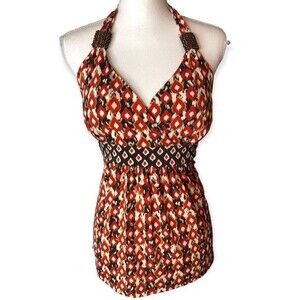 Apt.9 Tribal Print Beaded Details Halter Neck Top